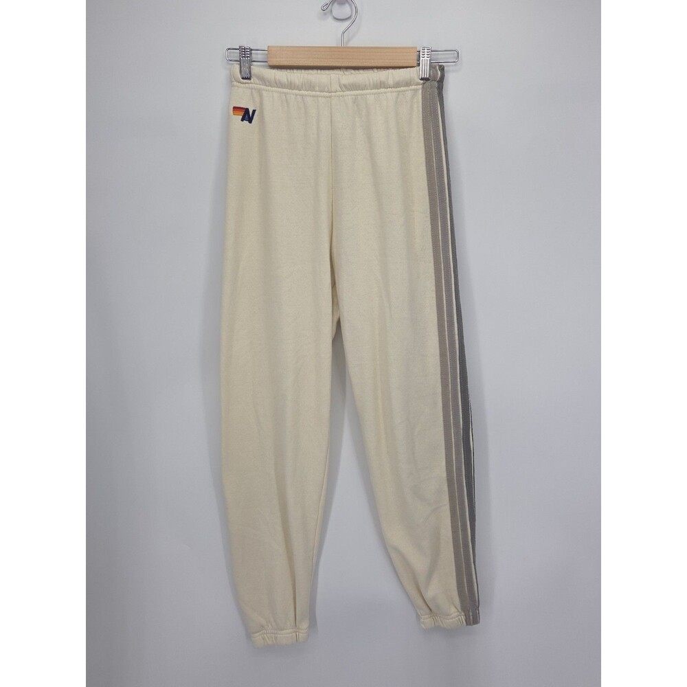 Aviator Nation 5 Stripe Sweatpants Womens XS Vintage White Cream Joggers